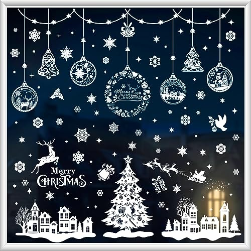 Baynetin 246 Stück Weihnachten Fenstersticker - Weiß Fensterbilder, Doppelseitige Wiederverwendbare Statisch Haftende PVC Aufkleber für Dekoration (9 Blatt, 20x30cm)