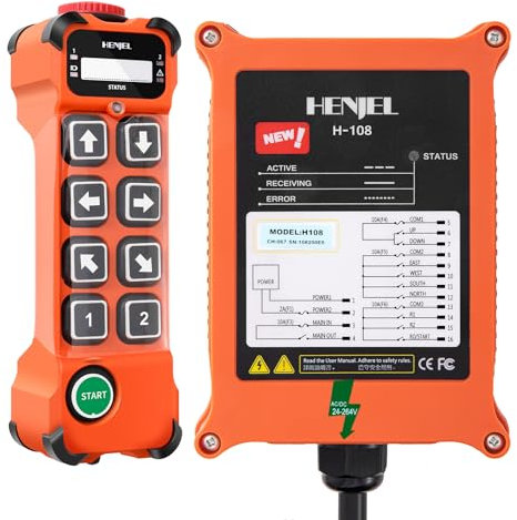 110V 220V 380V Industrial Wireless Crane Remote Control for Hoist Overhead Bridge Crane Radio Gantry Crane Remote Controller 8 Buttons Transmitter and 110-460V Receiver