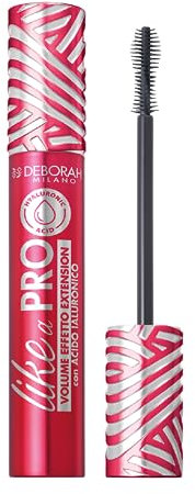 Deborah Milano - Mascara Like a Pro con Acido Ialuronico, Mascara Nero Allungante e Idratante, Finish Lucido, Scovolino a Spirale per Applicazione Precisa e Senza Grumi, Effetto Lash Extension, 13ml
