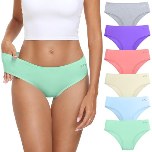 coskefy Women'S Underwear Hipster Mid Low Rise Panties Pack Cotton Bikini Underwear Moisture Wicking Briefs
