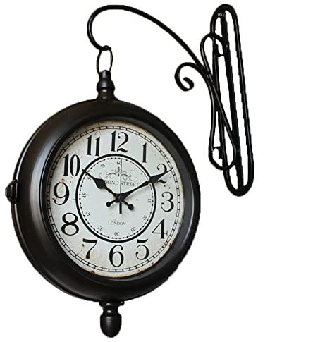 Antik Retro Bahnhofsuhr 360° drehbare Wanduhr aus Metall, doppelseitige Hängeuhr, geräuschlos, nicht tickend, Retro-Wanduhr for große Korridore im Innen- und Außenbereich, Veranda, Bahnhof, Terrasse,