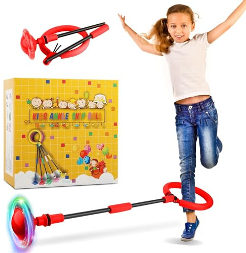 Generisch Knöchel Überspringen Ball, Kinder Blinkender Springring, Swing Wheel mit Lichtrad, Glühender Springender Ball, Jumping Ball Kinder, Faltbarer Flash Jumping Ball, Outdoor Hüpfspiel (rot)