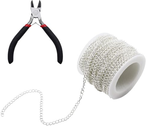 GETRICH 33 fot kedjor knåp länkkedja metervara länkkedja silverkedjor för smyckestillverkning tillbehör med smyckestång kedja metervara för gör-det-själv halsband pyssel smycken tillverkning, 4 x 2,7