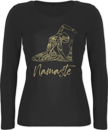 Langarmshirt Damen - Namaste Yoga Geschenk Mandala - M - Schwarz - Yoga-Langarmshirt Joga Shirt yogawear Meditation Oberteil Langarm Geschenke Longshirt Tshirt Fans Shirts spirituell für Longsleeve