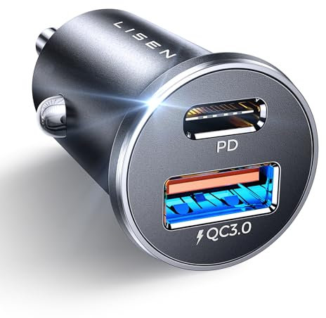 LISEN Zigarettenanzünder USB C Adapter 12v Steckdose 54W PD&QC3.0 USB C kfz ladegerät USB C Zigarettenanzünder Steckdose Verteiler Auto Ladegerät Adapter mit iPhone 15 14 13 Pro Max, iPad, S24 S23