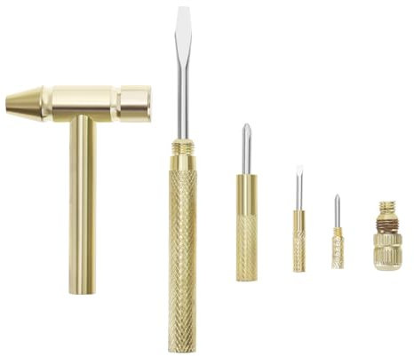 SG Store 6-in-1 Mini Multifunktions-Kupferhammer Schraubendreher Werkzeug Metall Reparaturwerkzeug Hammer Set Verwendet für die Reparatur von Mobiltelefonen Laptops Uhren Golden