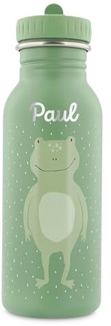 Trixie Baby Personalisierte Edelstahl Kindertrinkflasche (500ml) Frosch mit Namen für Mädchen und Junge - Auslaufsicher, rostfrei & kinderfreundlich