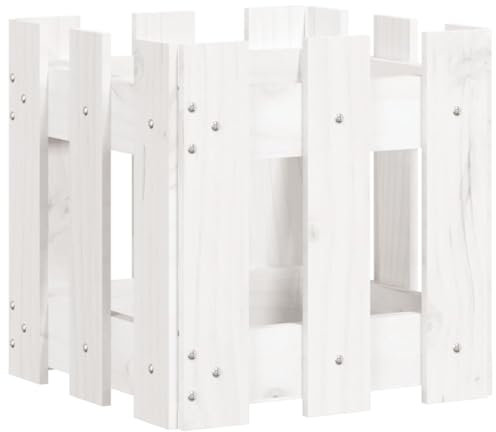 Hochbeet aus Holz, Lattenzaun Design Blumenbeet Blumenkasten Pflanzkasten Pflanzbeet Gartenbeet Pflanzkübel für Garten & Balkon, Weiß 30x30x30 cm Kiefernholz