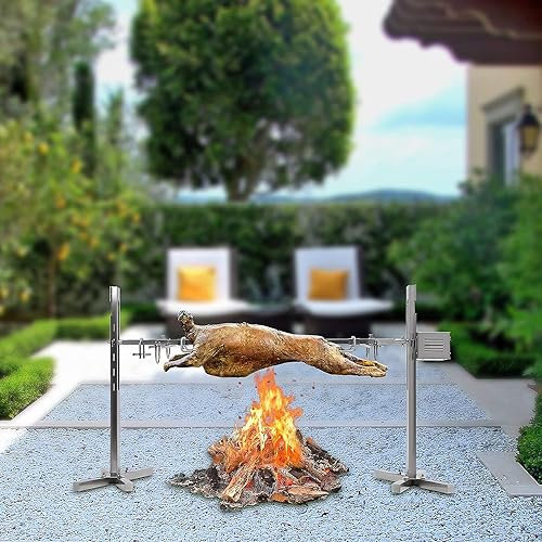 Miuxe Kit De Rôtisserie en Acier Inoxydable 15W pour L'extérieur, avec Moteur Électrique, pour Le Pique-Nique, Le Camping Et Le Carnaval