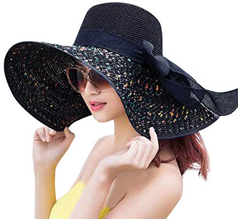 Damen Strohhut Breiter Schlapphut Sommer Anti-Uv Breite Krempe Floppy Faltbarer Sun Hats Mit Großer Breiter Krempe, Summer Beach Outdoor-Hut