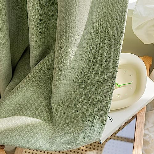 AMDXD Grün Gardine Vorhang mit Ösen, Weizen Muster Verdunkelungsvorhang Kinder Chenille, 107x160CM(BxH)