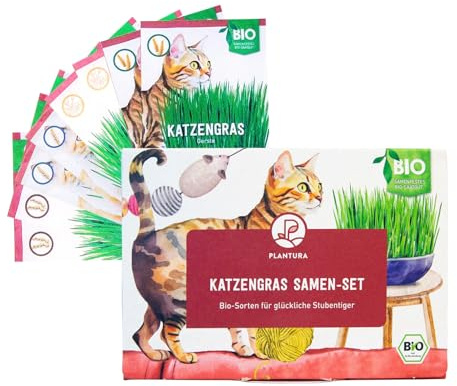 Plantura Bio-Katzengras Samen-Set, Premium Saatgut Roggen, weiche Halme, für 8 Töpfe