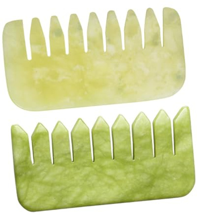 Beavorty Jadekamm 2 Stück aus Natürlichem Jade Kopfmassagegerät zum Lösen von Muskelverspannungen Tiefenwirksame Kopfhautmassage Gua Sha Kamm für Entspannende Kopfhautpflege und Wellness