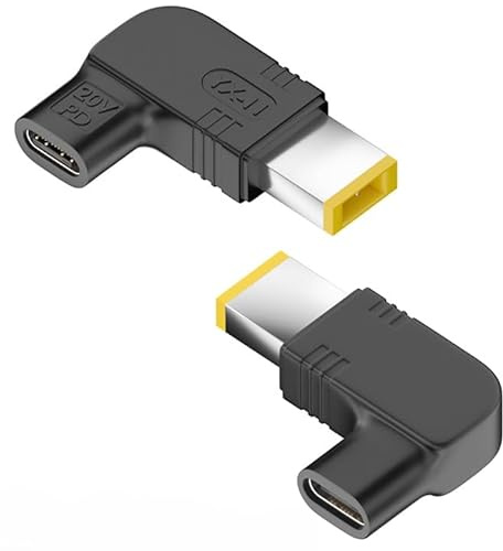 USB typ C-laddaradapter | gul fyrkantig tunn spets USB-C 5-20 V 100 W | PD snabbladdning | för Lenovo Thinkpad X1 Yoga, X1 kol, T-, Z-, X-, E-, L-serien