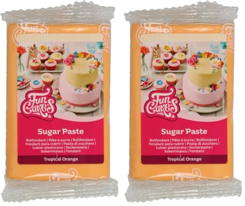 FunCakes Sugar Paste Tropical Orange, Easy to Use, Smooth, Flexible, Soft and Pliable, Perfect for Cake Decorating, Halal, Kosher and Gluten Free, 250 g (Pack of 2)