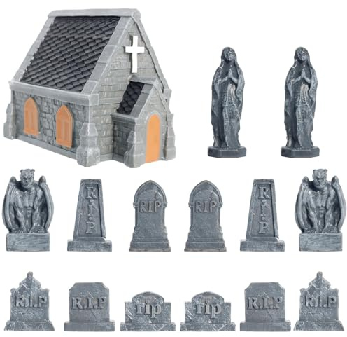 GW Box 15 Pcs Halloween Miniature Church Tombstones Gargoyle