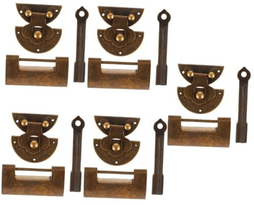 iplusmile 5sets Antique Jewelry Box Hasp Lock Decorative Design Buckle for Vintage Furniture Accessory for Cabinets and Chests Easy to Install