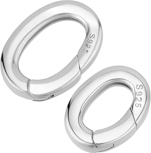 Beebeecraft 1 Caja de 2 Cierres de Resorte Ovalados 925 Conectores de Anillo de Resorte de Plata de Ley Mosquetones Cierre de Seguridad para Suministros de Fabricación de Joyas Collares Pulseras