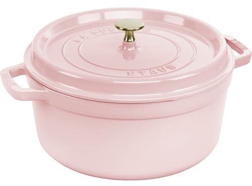 Staub Cocotte ronde en fonte, faitout de 5,5 litres, pour 5 à 6 personnes, fabriquée en France, rose pivoine