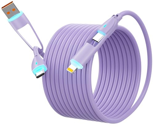 Multi USB Kabel 4 in 1 Universal Ladekabel [1M] 60W USB Schnellladekabel mit RGB LED Licht auf Lightning, USB C/A auf für iPhone 16/15/14, Galaxy 24/23, Huawei, Laptop