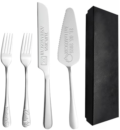 Personalisierte Hochzeitskuchen Messer und Server Sets Edelstahl Kuchen Schneiden Set, benutzerdefinierte Kuchen Schneiden Set für Hochzeitstag Verlobung Geburtstagsgeschenke (Silber)