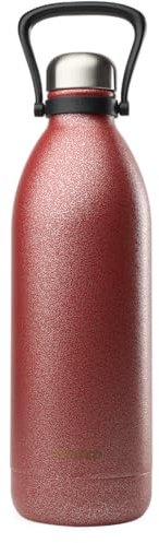 Qwetch - Bouteille Isotherme TITAN ROC 2L Safety Red - Ultra Résistante avec Revêtement Anti-Rayures - 48h Froid / 16h Chaud - Étanche, Lavable au Lave-Vaisselle - Gourde Inox avec Poignée