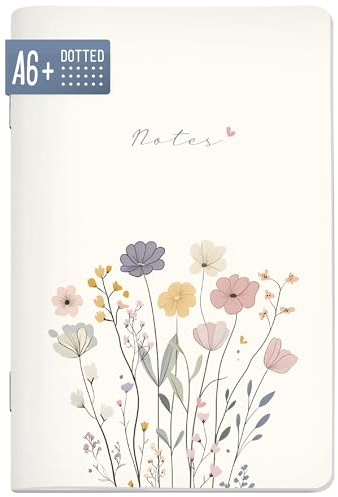 paper&you® Notizheft A6+ Punktraster Flower Joy mit 64 Seiten, Notizbuch klein, Mini dotted Journal - nachhaltig & klimafreundlich