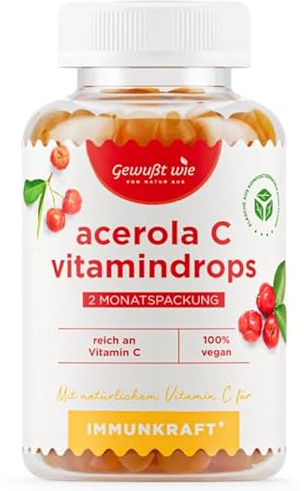 Acerola C Vitamin Gummies | Natürliches Vitamin C Aus Der Acerolakirsche | Stärkt Das Immunsystem & Reduziert Müdigkeit | Ohne Künstliche Zusätze | Vegan & Laktosefrei | 60 Stück