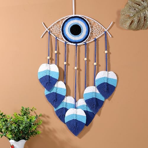 JUXDZISHW Azul,Tapiz de Pared de macramé con borlas de Hojas Verdes, Arte Bohemio para Pared, decoración de Pared Tejida a Mano para Sala de Estar, Dormitorio