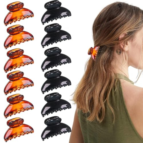 12 Pezzi Pinze Per Capelli Donna, Mollettine Capelli, Mini Clip Artiglio, Donna Mollette Forcina Antiscivolo, Adatto per Ragazze(Nero Marrone)