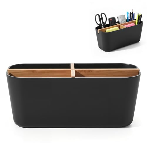 Toothbrush Holder, Zahnbürstenhalter mit Bambus Trennwände, 4 Fächer Multifunktional Elektrische Zahnbürste Halterung, Bad Accessoires, für Büro, Wohnzimmer, Eitelkeit Countertop (Schwarz)