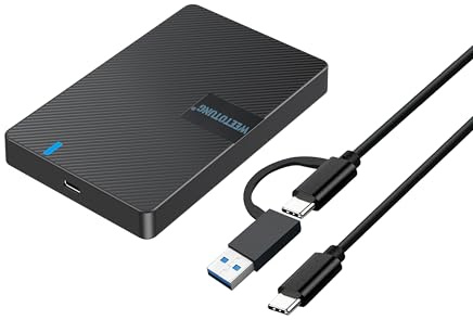 USB-C externt hårddiskhölje 2,5 tum HDD SSD för sata – WEETOTUNG 6 Gbps verktygsfritt fodral kompatibelt med UASP-enhet – för 7 mm 9,5 mm enhet med MacBook WD Seagate PlayStation (endast fodral)