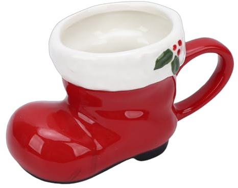 OPPWONG Tazas Navideñas, Construcción de Cerámica de 300 Ml, Forma de Bota Festiva, Color Rojo Vibrante, Tazas de Bota Navideñas con Mango Cómodo, Taza de café Navideña