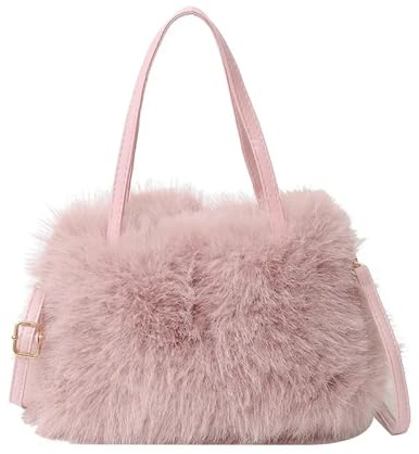 ZUGLQYSX fluffig tygväska fluffig plysch crossbody väska charmig trendig mjuk damhandväska trendig höst vinter, Rosa, En storlek