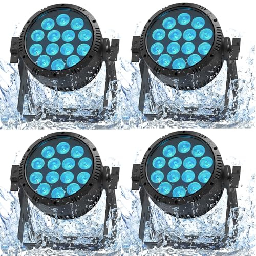 PUZILOZA 4PCS RGBW 200W LED Par Strahler IP65, Wasserdichte 14 LED Bühnenlicht mit Stroboskop, Discolicht Partylicht Outdoor für Events Regentage Show DJ Party Bühnen Festivalauftritte