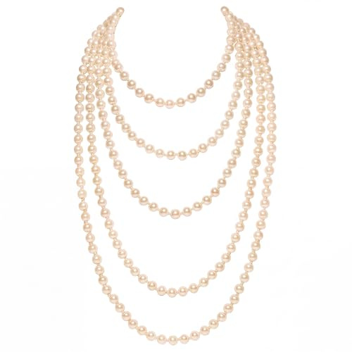 BABEYOND Fashionabla imitation pärlor kedja flapper art deco Gatsby kostym accessoarer lång pärlhalsband, 2er Pack, Plast