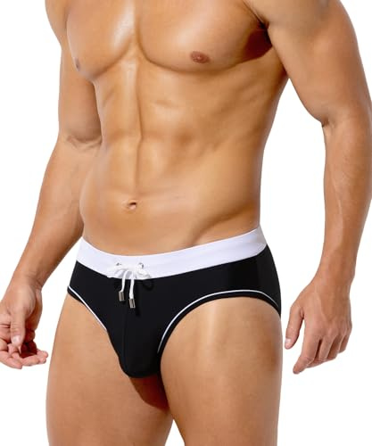 Arjen Kroos Mens Swim Briefs Sexy Bikini Color Clash Quick Drying Swimwear | Soft Breathable Low Waist Swim Briefs for Men with Drawstring, Ideal for Summer Beach Vacation Swimming Surfing