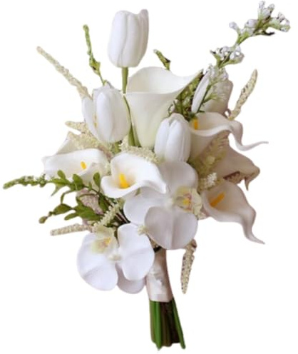 Dianzan Bouquet Sposa per Matrimonio, Bouquet Sposa E Damigella d'Onore con Bouquet Lungo, Bouquet di Fiori di Calla Artificiali con Fiori per Feste a Casa