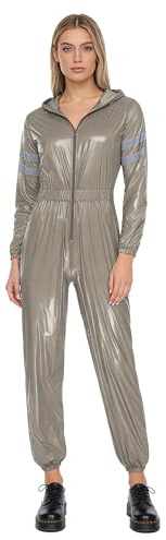 Jugaoge Damen Metallic Arbeitsoverall Langarm Coverall Streifen Overall Elastische Taille Arbeitsanzug Schutzanzug Halloween Horror Outfit