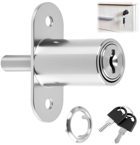 Cerradura para Puerta Corredera de Armario en Aleación de Zinc, Cilindro de Presión de 19 mm con 2 Llaves, Cerradura para Vitrina y Mueble, Instalación Fácil, para Puertas de hasta 32 mm