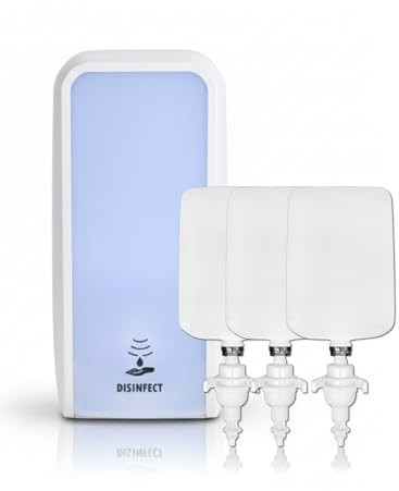 Blanc HYGIENIC COSMOS Sensor-Desinfektionsspender Weiß + 3 L | Sensor-Desinfektionsspender Weiß, 3 × 1 L Desinfektion, 3 Dosierstufen, bis zu 3.000 Anwendungen