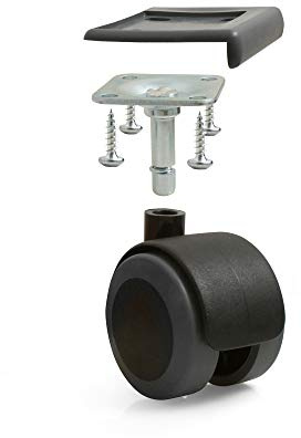 Design61 4x Universal Möbelrollen Gummirollen Lenkrollen Laufrollen Bodenschutz Rollen mit Feststeller mit Anschraubplatte und Kantenschutz in Schwarz