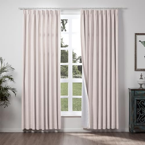 ChadMade 50 W x 84 L Polyester Linen Drape with Thermal Blackout Lining Pinch Pleat Curtain for Sliding Door Patio Door Living Room Bedroom, (1 Panel) Pink Lemonade Tallis Collection