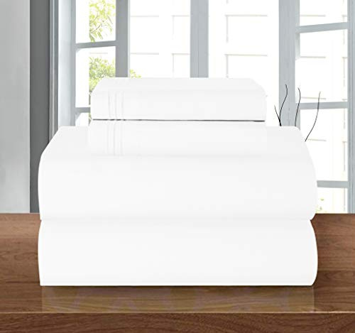 Elegant Comfort Luxury 1500 Premium Hotel Quality Microfiber 4-Piece Sheet Set - Wrinkle Resistant, All Around Elastic Fitted Sheet, Deep Pocket up to 16, Twin/Twin XL, White