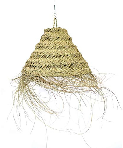 Suspension Doum Petite taille Fibre de Palmier, Suspension luminaire, Lampe suspendu, Suspension paille osier, pied en fer forgé
