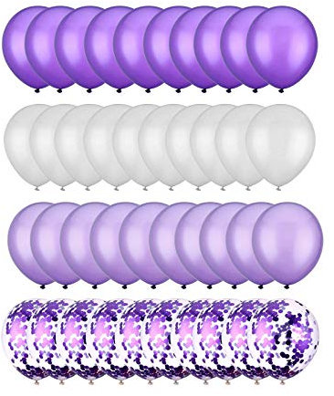 Gxhong Konfetti-Ballons, 60 Stück Latex-Luftballons, Weiß, Violett, Heliumballons, 30,5 cm, Latex-Luftballons mit 4 Ballonbändern für Hochzeit, Geburtstagsfeier-Dekorationen (Violett)