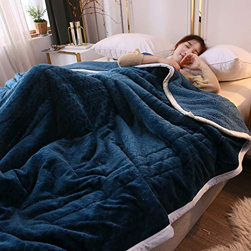 CXLT Lamm Kaschmir Decke Bett Wirft Einzelne Doppelte Flanell Baumwolle Gesteppte Tagesdecke Doppelseitige Wende Bett Sofa Warm Halten Wolle Decke Bettlaken Tragbare Reisedecke Decken,Blue3-200x230cm