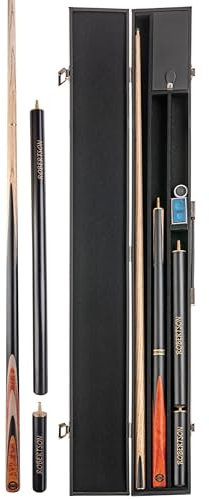 Robertson Snookerqueue, R-2, Profi Snooker Cue 2-teilig mit Verlängerung, Eschenholz, 9 mm Tip, Naturholzdekor, im Set mit Koffer oderTasche