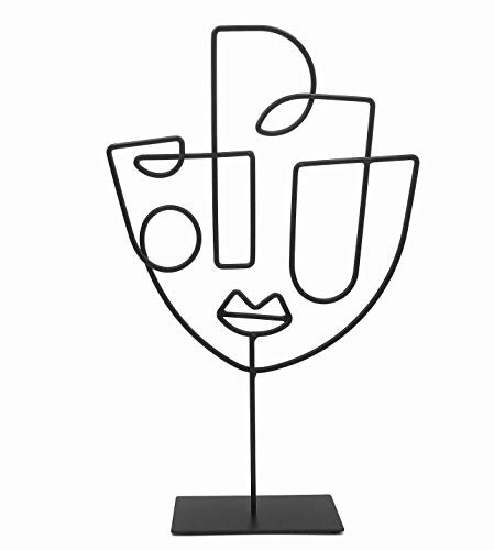 COZYMONDO Moderne Dekofigur: Single-Line-Face-Art | Schwarze Deko Statue im afrikanischen Design als abstrakte Deko für Jede Wohnung | Afrikanische Deko | männliches Gesicht