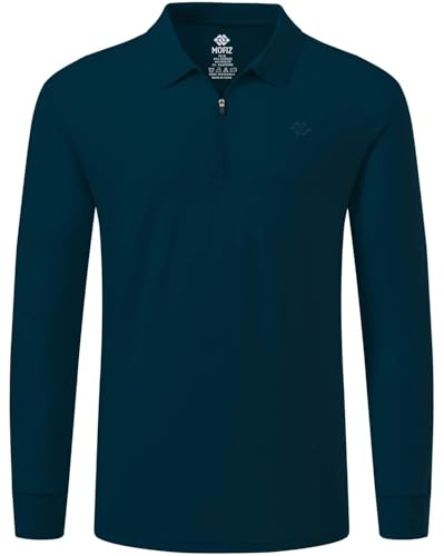 MoFiz Polo Hombre Algodón Poloshirt Manga Larga Color Sólido Polo Camisas Golf Negocios T-Shirt Top con Cremallera Verde Oscuro S